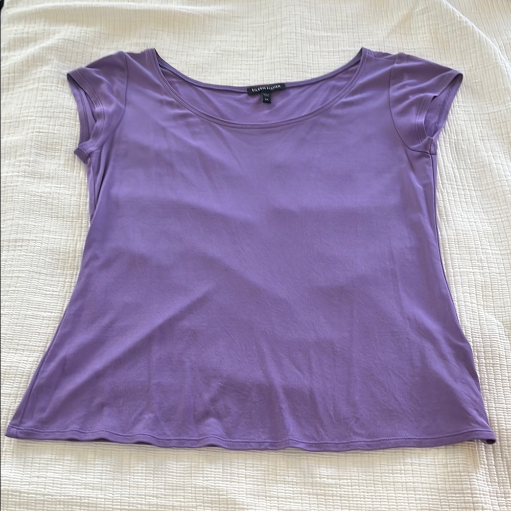 Eileen Fisher Purple Silk Stretch Jersey Tee XS